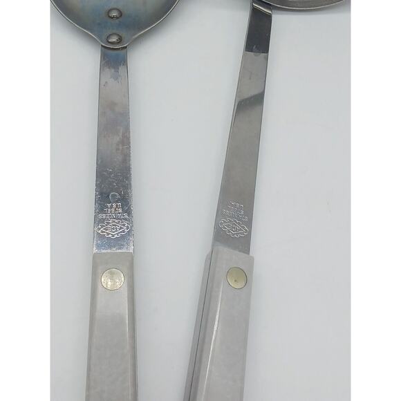 Vintage Ace Soup Ladle Serving Spoon Light Gray Handle Lot of 2 Stainless USA - Picture 9 of 9